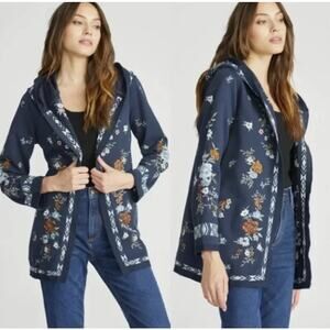 Driftwood Shelly Cardigan Womens Sz Medium Embroidered Floral Open Front Hooded